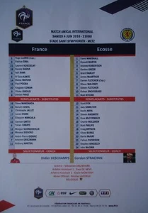 Team Sheet 4/6/2016 France vs Scotland - Picture 1 of 1