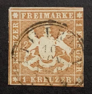 Travelstamps: 1859-1865 Germany Scott #13, 1 Kreuzer Scarce Imperforate Used NG - Picture 1 of 5