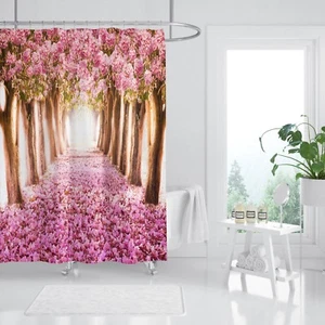 3D Pink Petal Woods 7 Shower Curtain Waterproof Fiber Bathroom Window Toilet - Picture 1 of 3