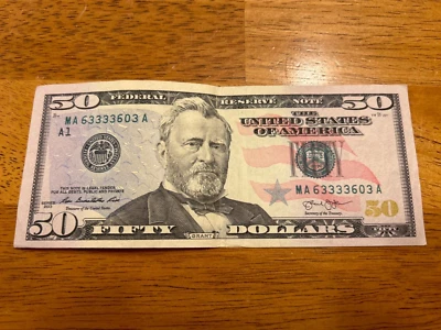 $50 Dollar Bill Trinary Series 2013 Serial Number (MA 63333603 A) - Image 1 of 2