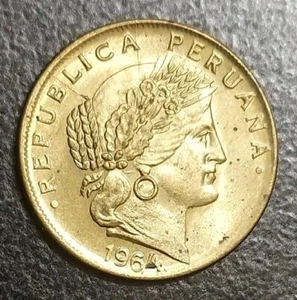 1964 PERU 5 Centavos AU Vintage Coin KM 223.2 - Picture 1 of 3