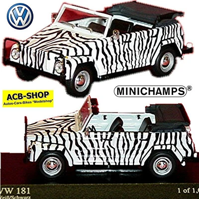VW Volkswagen 181 Secchio Safari Zebra Strisce Nero Bianco 1969 1:43 Minichamps - Immagine 1 di 4