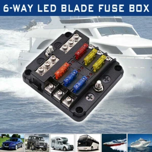 6 Way 12V-24V Car Power Distribution Blade Fuse Holder Box Block Panel w/ Fuses - Picture 1 of 12