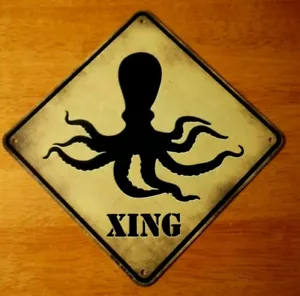 Oktopus Kreuzung Schild rustikal Strandhaus Metall tropisch Deko Bar maritim Deko - Bild 1 von 4