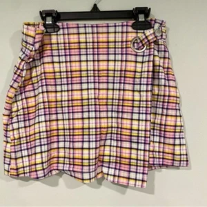 Justice plaid pink and yellow skort. Pull-on, elastic waistband. Girls size 14 - Picture 1 of 7
