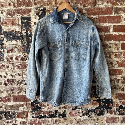 Винтажная мужская джинсовая рубашка Carhartt Acid Wash на пуговицах с длинным рукавом большого размера - Изображение 1 из 4