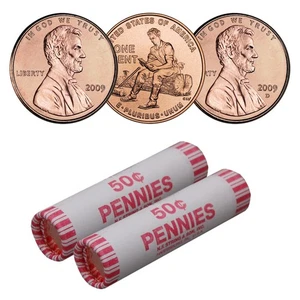 2009-P+D Lincoln Cents Roll-Formative Years- BU (Bank Wrapped Unopened Roll) - Picture 1 of 1
