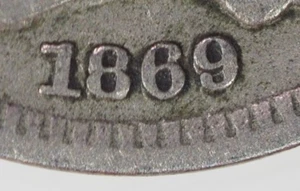 1869/1869,  Three Cent Nickel, Repunched Date, RPD Error!! - Picture 1 of 5
