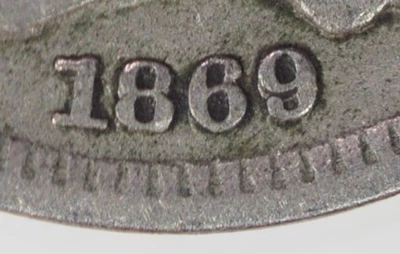 1869/1869,  Three Cent Nickel, Repunched Date, RPD Error!! - Image 1 of 4