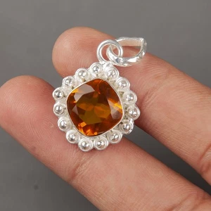 Cushion Natural Citrine 925 Sterling Silver November Birth Friend Gift Pendant - Picture 1 of 9
