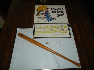 Vintage 3pc Lot Pittsburgh Pirates Collectibles Schedule Poster WoodPlastic Bat - Image 1 of 4