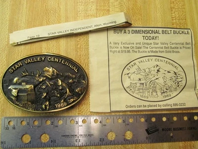 Vintage Star Valley Centennial 1889 - 1989 Belt Buckle Western 3.5" - Image 1 of 4