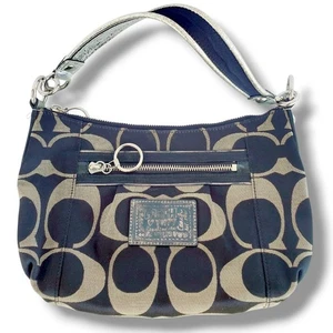 Coach Signature C Blue Canvas Small Shoulder Bag Purse Silver Trim Zip Front  - Picture 1 of 6