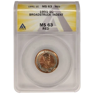 Mint Error 1991 Lincoln Memorial Cent ANACS Certified MS 63- Broadstruck 2A - Picture 1 of 4