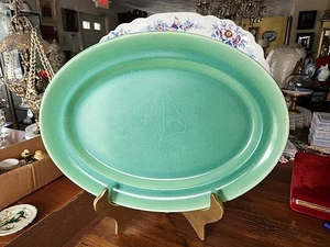 Vtg 1930's Green Wells Art Glaze 17"x 12.3/4" Platter By Homer Laughlin - Picture 1 of 9