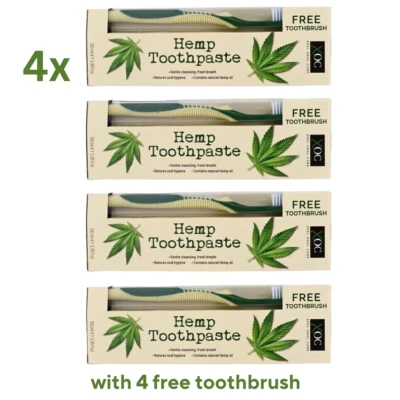 XOC 4x Hemp Toothpaste Fluoride Free 100ml +Free Toothbrush Contain Natural Hemp oil