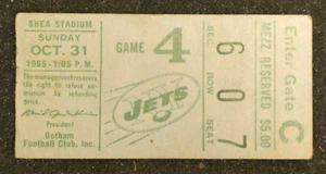 Joe Namath 1965 Rookie Jahr Spiel Ticket erster professioneller Sieg 31. Oktober 1965 EX - Bild 1 von 2