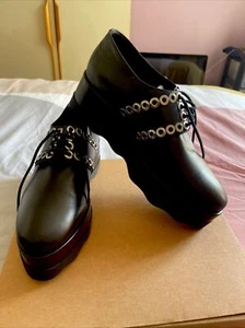 Albano Comfy Leather Black Platform Shoes Size UK 7 ( New ) Without Box - Picture 1 of 18