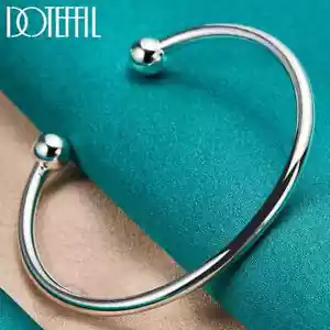 DOTEFFIL 925 Sterlingsilber 4 mm Glatt Massiv Perlen Armband Manschette Armreif Schmuck - Bild 1 von 6