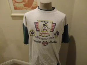 Vtg 90's Disney Store Mickey Work Mouse Union Raglan Gray Green T-shirt Fits 2XL - Picture 1 of 8