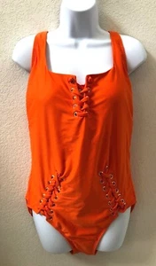 SwimsuitsForAll Gabifresh ~ 1 Piece Lace Up Orange Swimsuit ~ Sz 18 D/DD ~ NWT - Picture 1 of 7