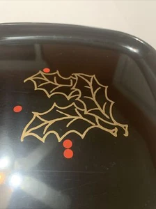 Vtg Monterey Ca Couroc Black Tray 8.5" Sq Christmas Holly Leaves Berries MCM - Picture 1 of 9