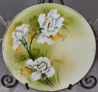 9 pouces plaque de nippon florale peinte à la main œillet blanc avec marque de couronne verte d'avant 1921