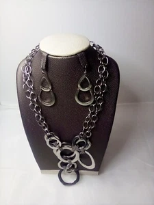 Necklace & Earring Set Boho Style Pierced Earring Silver Tone Adjustable Necklac - Bild 1 von 7