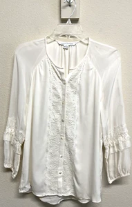 Blusa Diane Von Furstenberg Taylor Seda Crema Manga Larga Talla 10 Abotonada - Imagen 1 de 11