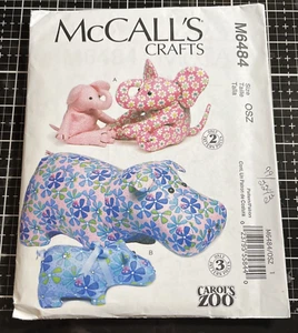 McCall's Crafts M6484 Pattern Hippo and Elephant 3 Pc Easy Uncut W/ Writing 2 Sz - Picture 1 of 4