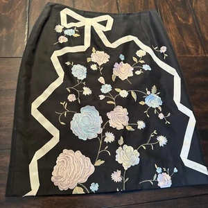 Oscar Oscar de la Renta Womens Silk Floral Knit Pencil Skirt Black Size 4p - Picture 1 of 6