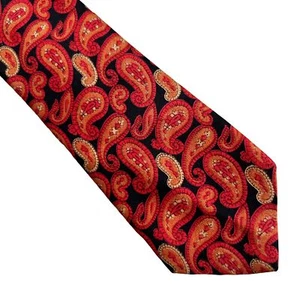 Vintage Mason Neckwear Tie Black Red Paisley Print 1950s Retro Skinny Necktie - Picture 1 of 12