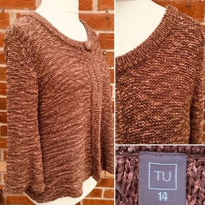 Cárdigan TU Talla 14 Marrón Tejido Suave Ropa de Invierno Excelente L8 - Imagen 1 de 7