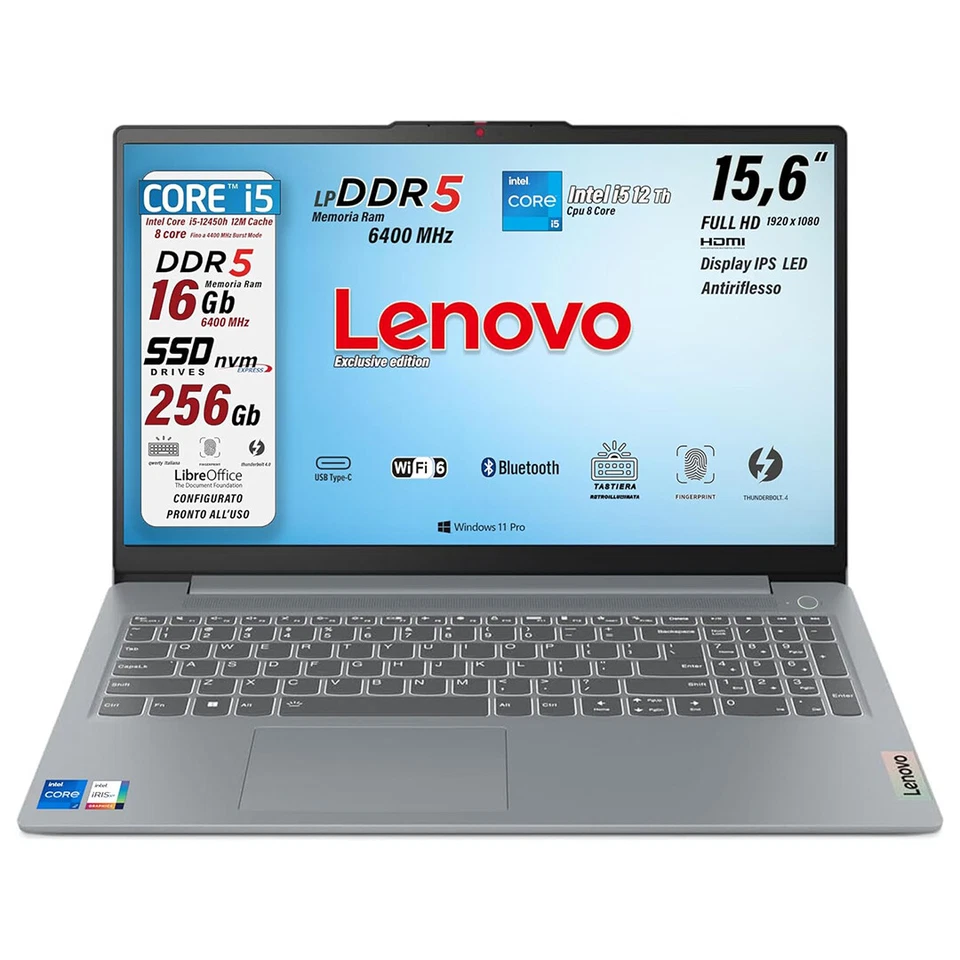 Notebook Lenovo Intel i5 12450H DDR5 16GB SSD 256GB FHD 15,6 Win11Pro Fing Retro - Immagine 1 di 4