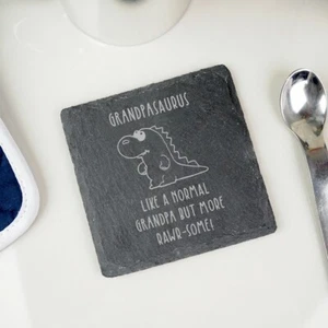 Grandpasaurus Dinosaur Square Slate Coaster Grandad Fathers Day Birthday Gift - Picture 1 of 8