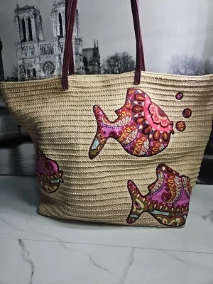 Vera Bradley Woven Straw Braided Embroidery Large Tote Shoulder Bag 18x14x7" - Image 1 of 4