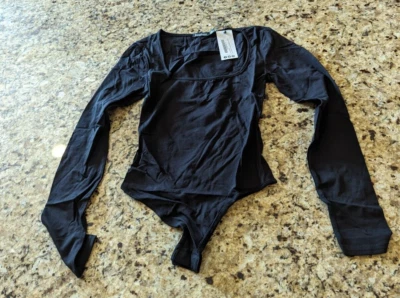 Boohoo женщин основной квадратный воротник длинным рукавом боди черный размер США 2 - Изображение 1 из 4