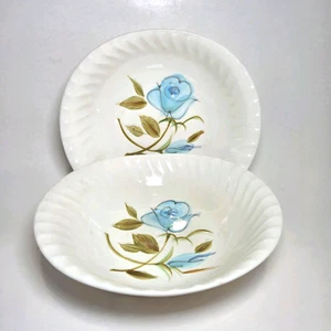 Vintage Kasuga Holiday 8" Servier Coupe Müslischalen blaue Rosen 2er Set Japan - Bild 1 von 4