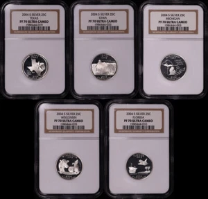 2004-S TX, IA, MI, WI, & FL Silver State Quarter 5 Coin Set NGC PF-70 UC - Picture 1 of 2