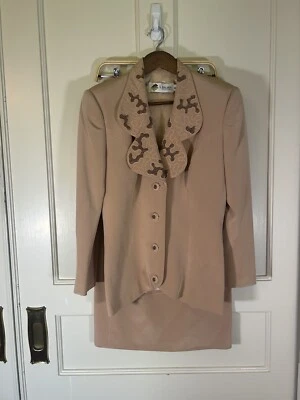 Vintage 90s S. Balian Designs Couture Women’s Silk Skirt Suit Beaded Size 8 - Image 1 of 4