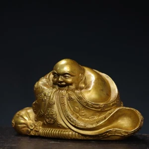 7.1" China old Tibet Tibetan Buddhism temple Bronze gilt Maitreya Buddha statue - Foto 1 di 9