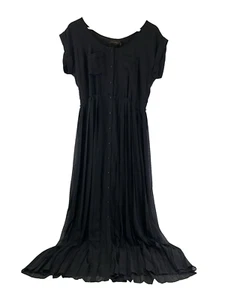 The Limited Chiffon Maxi Dress Pleated Short Sleeves Belted Button Down Size 8 - Picture 1 of 10