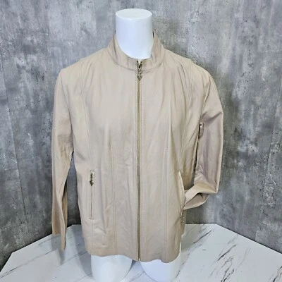 Father Sons Mens 4XL Beige Soft Lambs Leather Jacket with Gold Zips Lightweight - Image 1 of 4