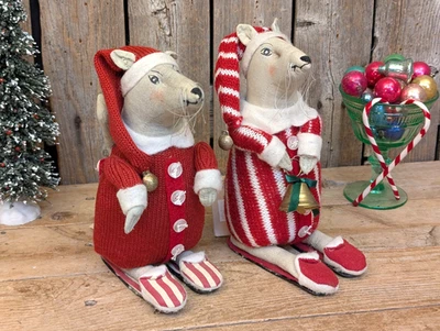 Primitive Night Before Christmas Pair Mouse Doll in PJ's Ready for Santa! - Image 1 of 4