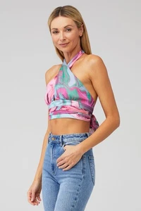 Amanda Uprichard Lavera Top Gr. XS Crop Neckholder Tie Back Bunt Neu mit Etikett - Bild 1 von 11