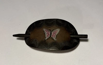 Cabelo de borboleta vintage feito à mão de couro feito à mão 5” - Imagem 1 de 4