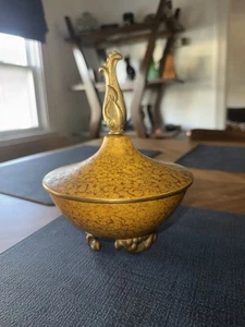 RARE Vtg Carl Sorensen 1920s Art Deco Verdigris Bronze Footed Covered Dish Bowl - Picture 1 of 5