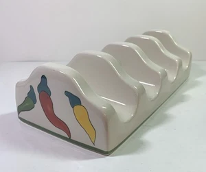 Ceramic Dish Taco Holder Chilies 4Slots Green Yellow Red Handpainted Peppers - Picture 1 of 8