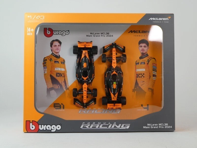 Burago 2 x F1 Mclaren MCL38 set #4 Norris + #81 Piastri 2024 1/43 18-38109 - Immagine 1 di 1