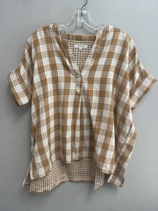 Blusa Madewell Bronceada Guinga Cuadrada Recortada Novio Cuadros Pequeños - Imagen 1 de 4